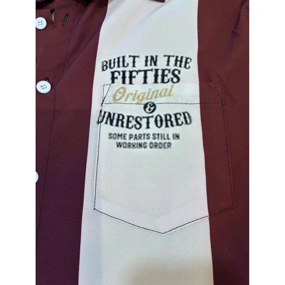 Built In The Fifties Retro Bowling Shirt Mens Medium Burgundy White Short Sleeve - Picture 4 of 6